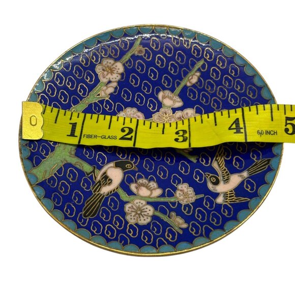 Vintage Cloisonné Chinese Decorative Plate With Birds & Floral Design - Picture 5 of 5